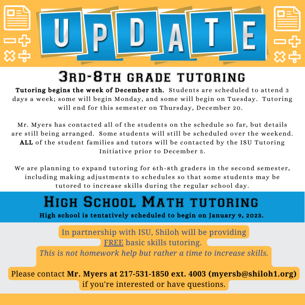 ISU/Shiloh tutoring begins soon