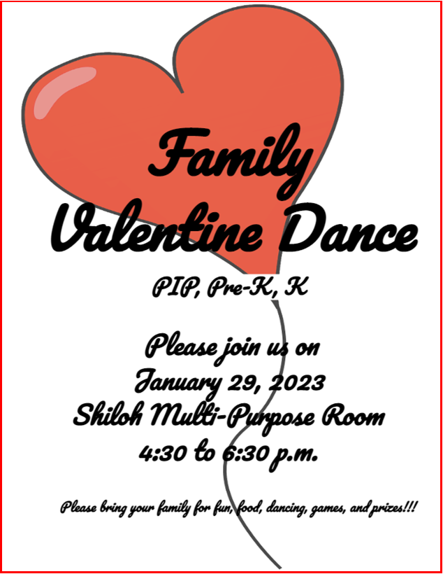 Family Valentine Dance for PIP, PreK, and kindergarten